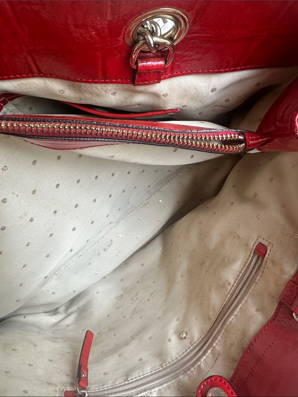 KATE SPADE Helena Alligator Embossed Red Patent Leather Tote - Picture 5 of 6